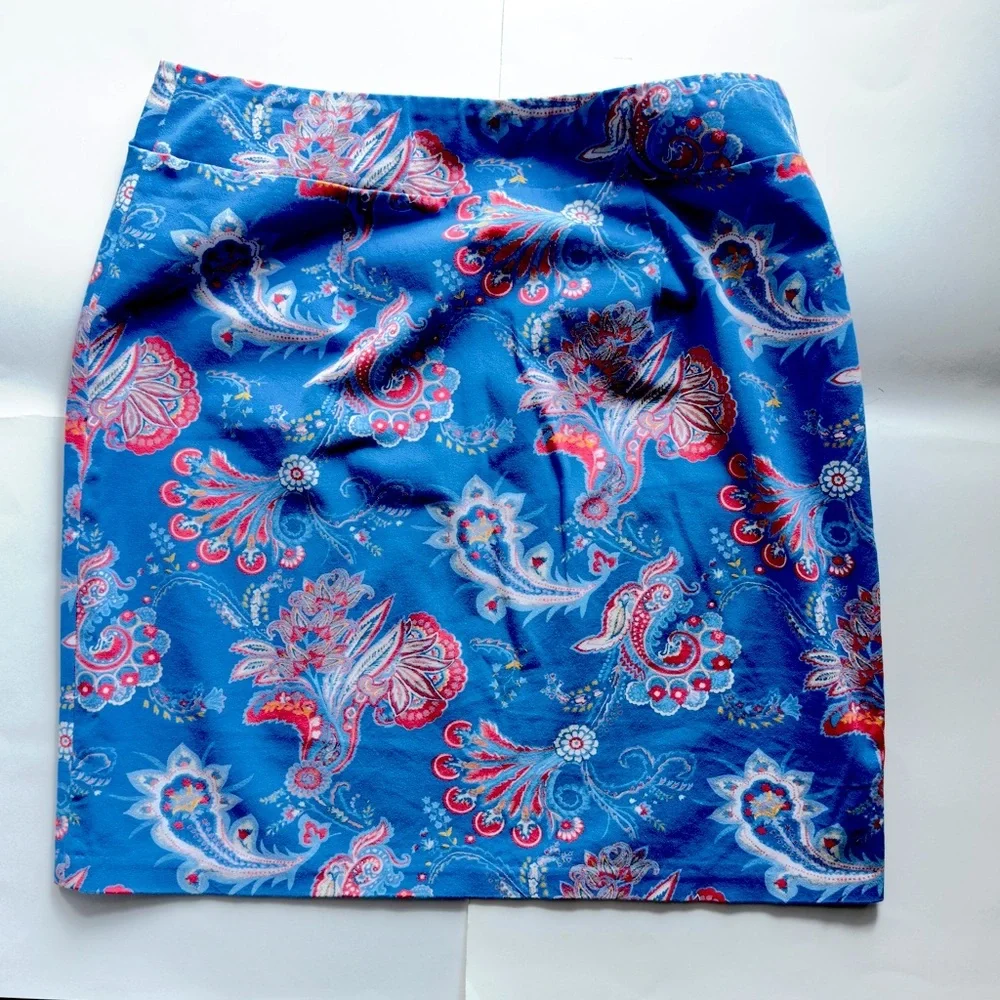 J. McLaughlin Blue and Pink Knee-Length Pencil Skirt Size 12 - Picture 3 of 7